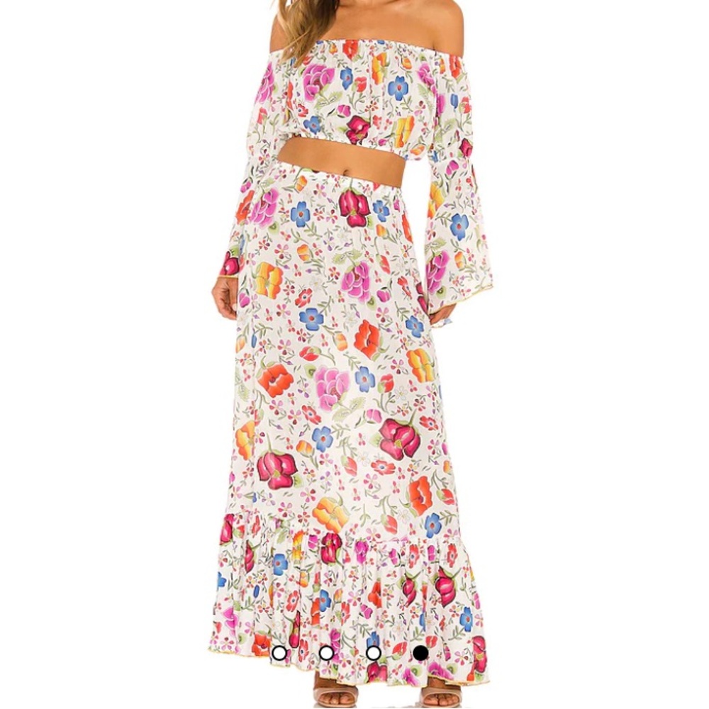LULI Fama Off The Shoulder Flare Sleeve TOP AND SKIRT in Amory Playa